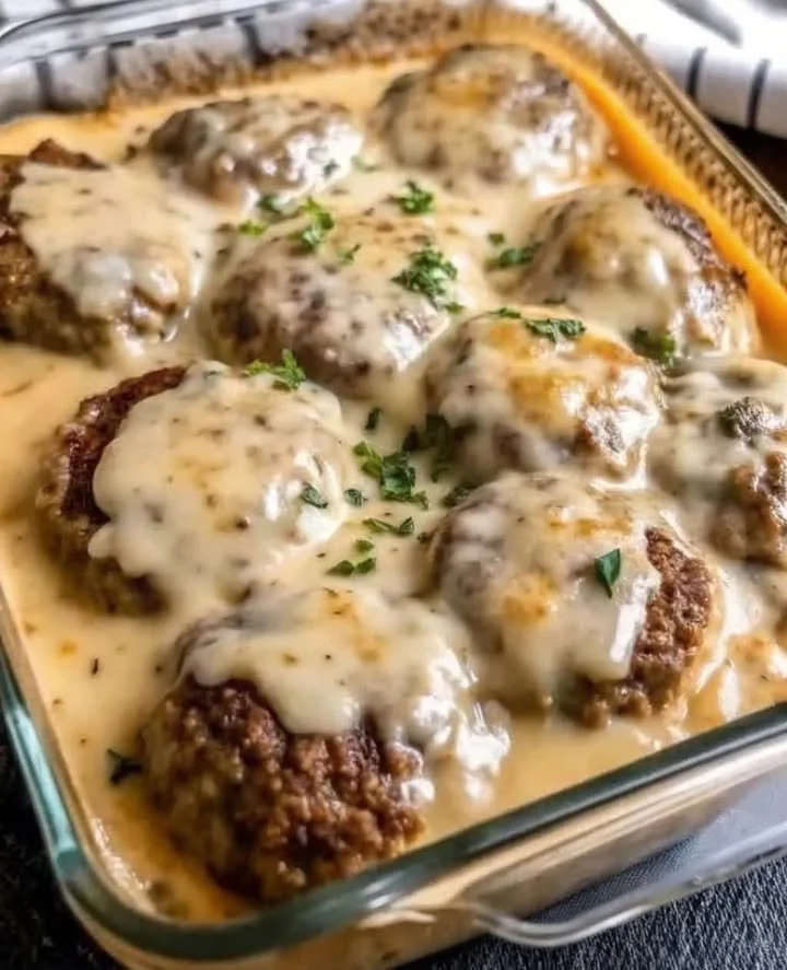 Delicious Amish hamburger steak casserole baked with ground beef and vegetables