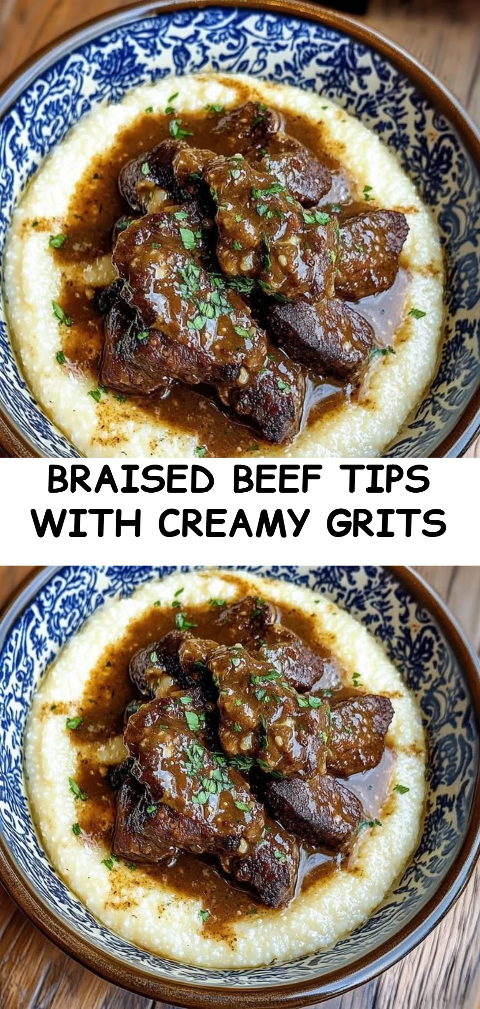 Braised Beef Tips with Creamy Grits