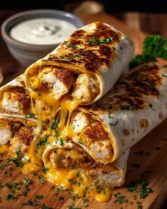 Cheesy garlic chicken wraps served with fresh ingredients