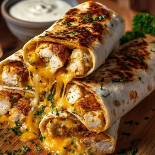 Cheesy garlic chicken wraps served with fresh ingredients