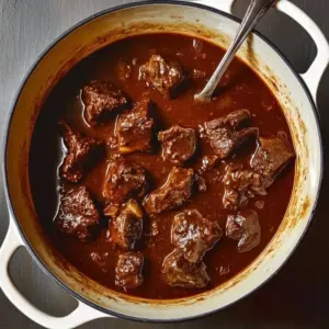A hearty bowl of classic Hungarian beef goulash with vegetables and spices