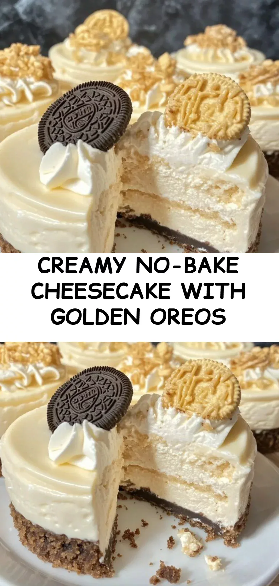 Creamy No-Bake Cheesecake with Golden Oreos