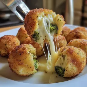 Crispy mozzarella balls stuffed with broccoli on a plate