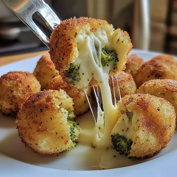 Crispy mozzarella balls stuffed with broccoli on a plate