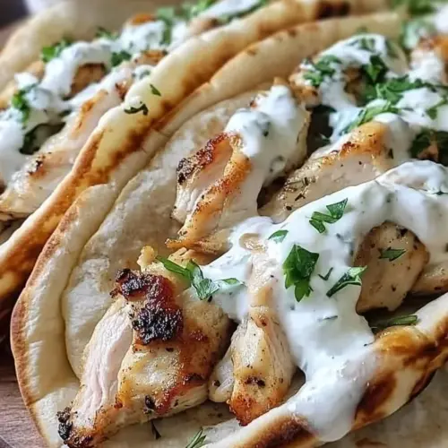 Delicious Grilled Greek Chicken Gyros with fresh veggies and tzatziki sauce