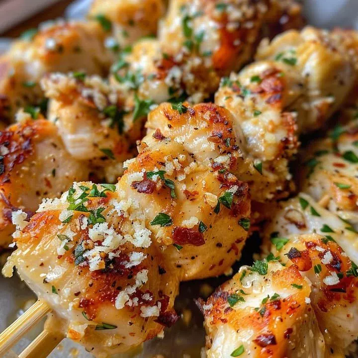 Ranch garlic parmesan grilled skewers ready to serve at a summer barbecue