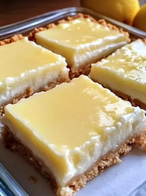 Delicious Lemon Custard Squares served on a plate with garnish