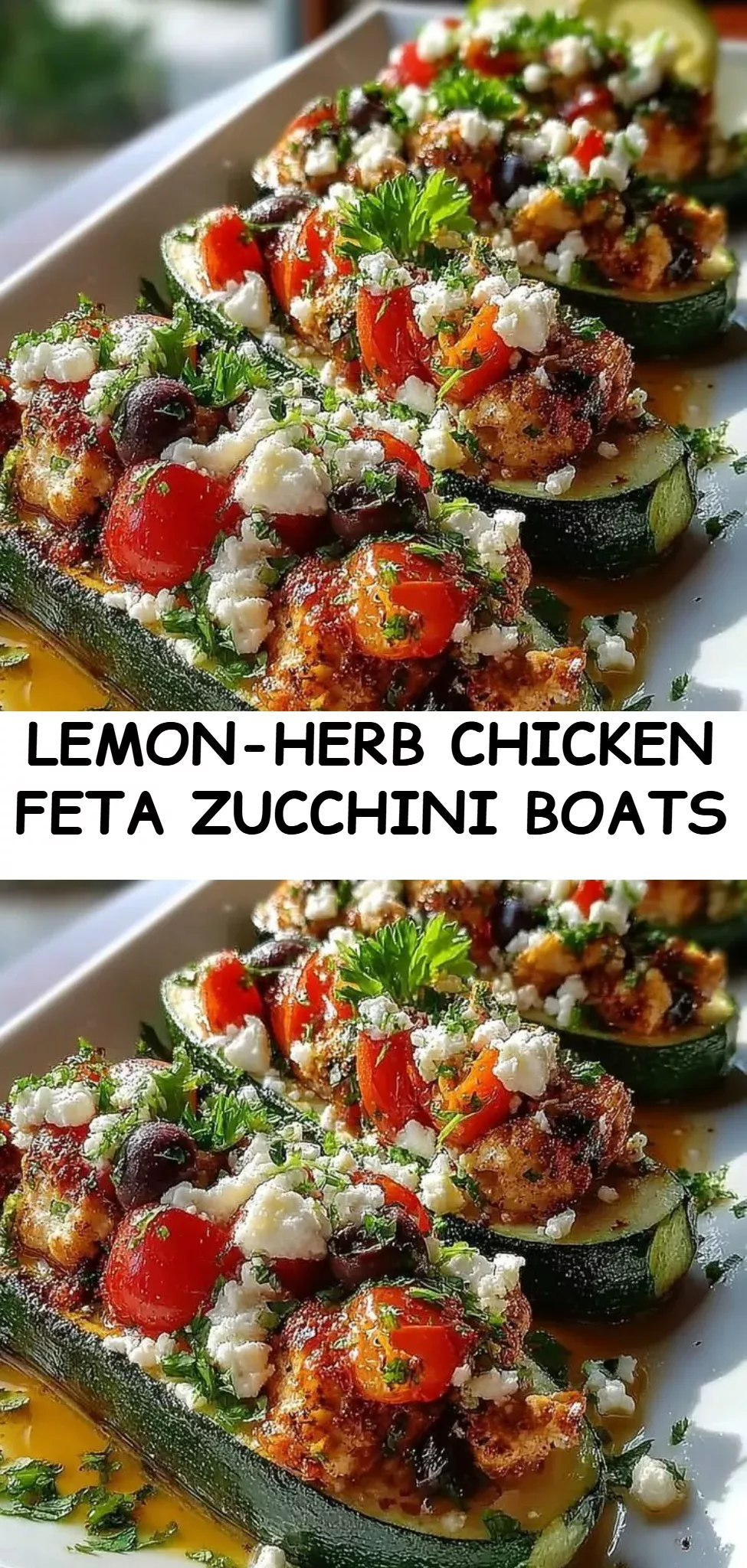 Lemon-Herb Chicken Feta Zucchini Boats