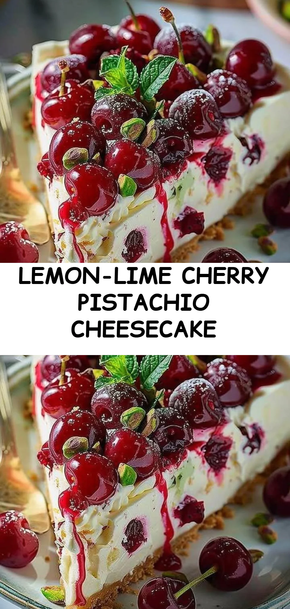 Lemon-Lime Cherry Pistachio Cheesecake