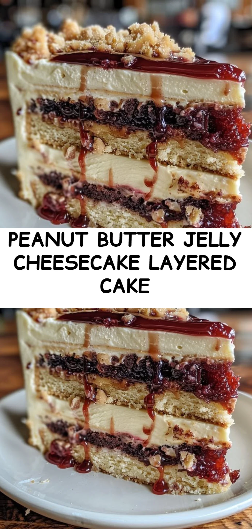 Peanut Butter Jelly Cheesecake Layered Cake