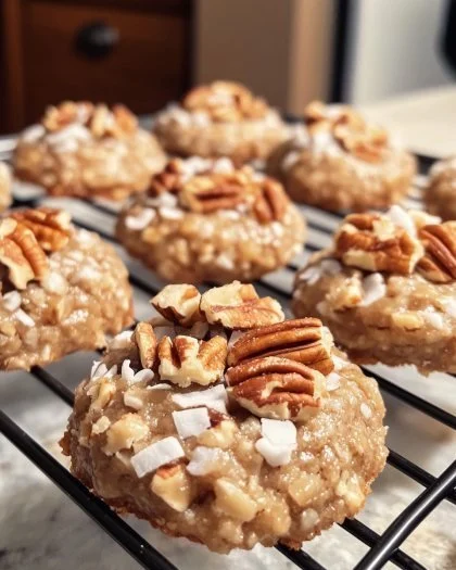 Pecan Coconut Praline No Bake Cookies on a platter, perfect for dessert lovers