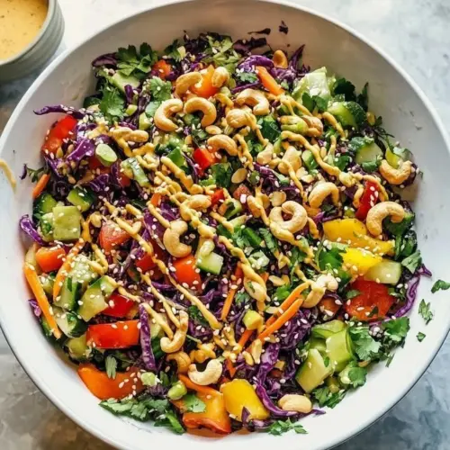 Vibrant Rainbow Veggie Salad with Toasted Cashews and colorful fresh vegetables