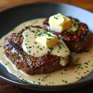 Ribeye steaks served with bourbon garlic cream sauce