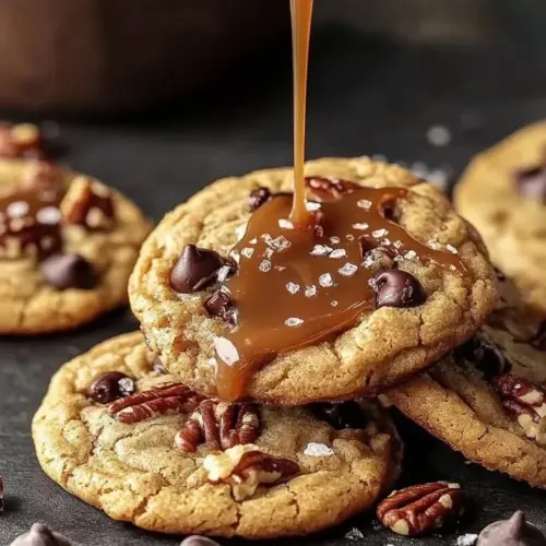 Delicious Salted Caramel Pecan Cookies with a sprinkle of sea salt