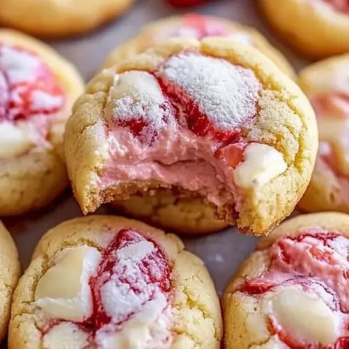Silky strawberry cheesecake cookies with fresh strawberries and creamy texture