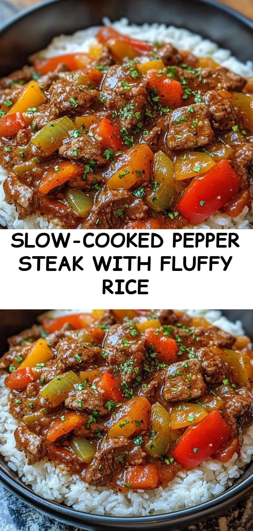 Slow-Cooked Pepper Steak with Fluffy Rice