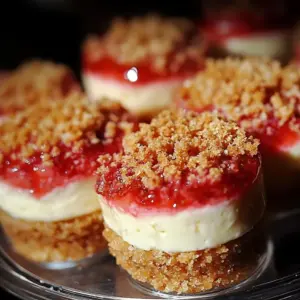 Strawberry crunch mini cheesecake bites with a crumbly topping