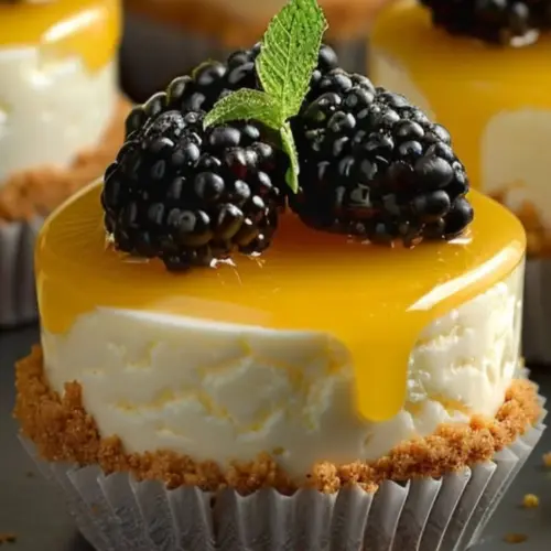 Zesty lemon mini cheesecakes topped with fresh lemon zest