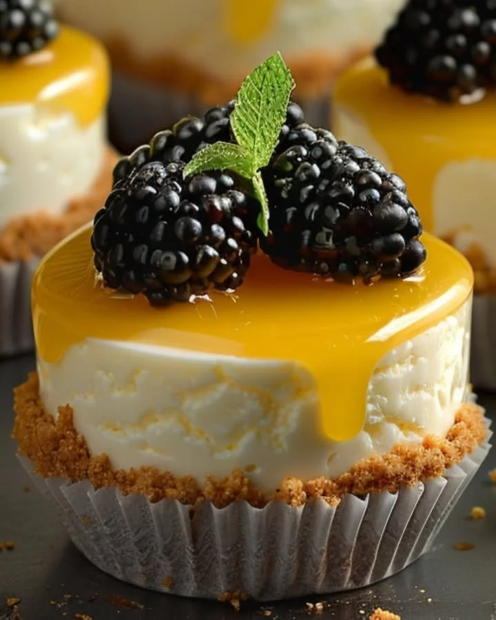 Zesty lemon mini cheesecakes topped with fresh lemon zest